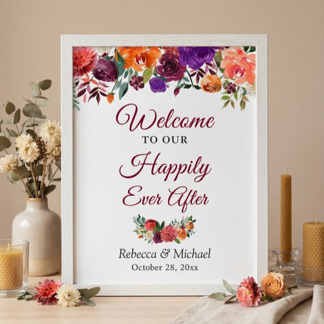 Happily Ever After Wedding Rustic Burgundy Flowers Poster (Creator Uploaded)