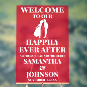 Happily Ever After Wedding Welcome Red Acrylic Sign