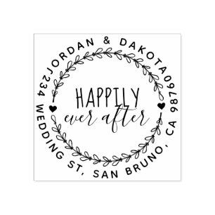 Happily Ever After Wedding Wreath Return Address Rubber Stamp