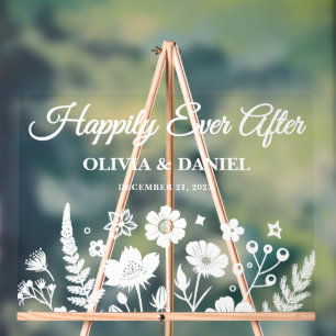 Happily Ever After Wildflower Wedding Welcome Acrylic Sign