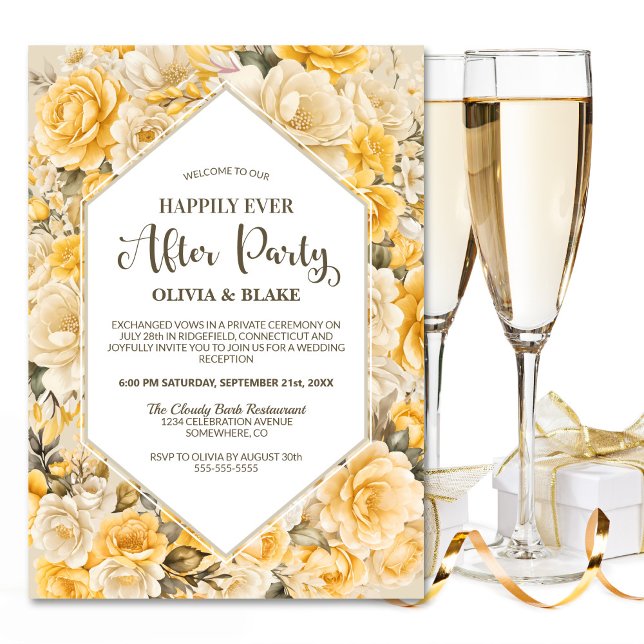 Happily Ever After Yellow Floral Wedding Reception Invitation (Creator Uploaded)