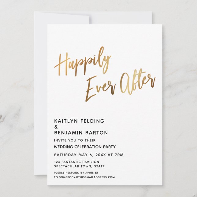 Happily Ever Aftter Minimal Gold Script Reception Invitation (Front)