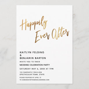 Happily Ever Aftter Minimal Gold Script Reception Invitation