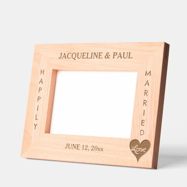 Happily Married Heart Names 6 x 4, 7 x 5 Photo Etched Frames (Left)