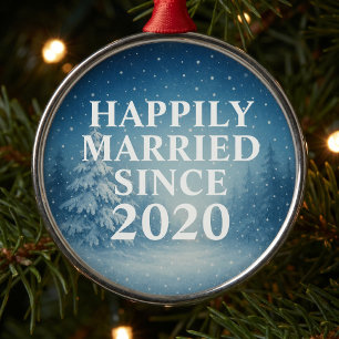 Happily Married Since Custom Couples Metal Ornament