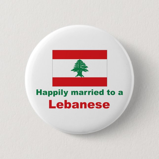 Happily Married To A Lebanese 2 Inch Round Button (Front)