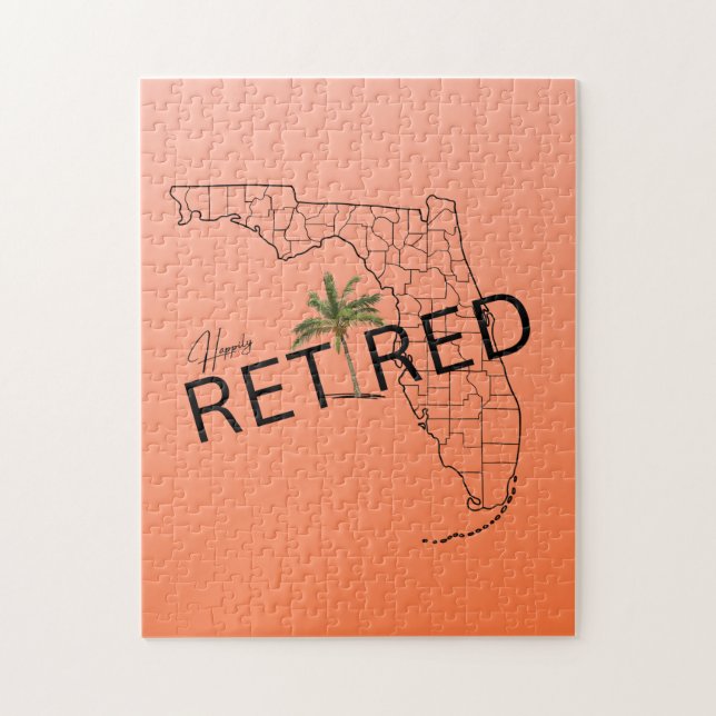 Happily Retired Florida Map and Tropical Palm Tree Jigsaw Puzzle (Vertical)