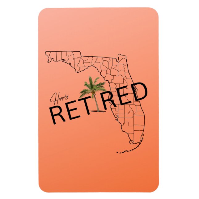 Happily Retired Florida Map and Tropical Palm Tree Magnet (Vertical)
