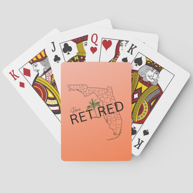 Happily Retired Florida Map and Tropical Palm Tree Playing Cards (Back)