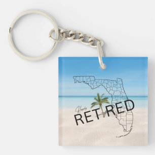 Happily Retired Florida Tropical Beach & Palm Tree Keychain