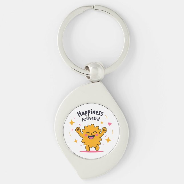 Happiness Activated – Cute Doodle Joy Character Keychain (Front)
