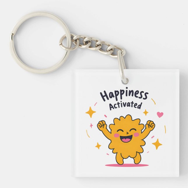 Happiness Activated – Cute Doodle Joy Character Keychain (Front)