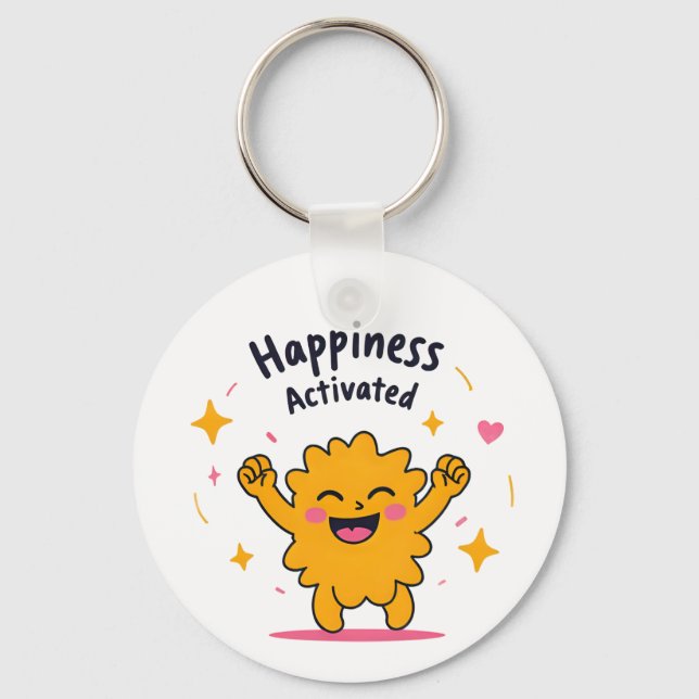 Happiness Activated – Cute Doodle Joy Character Keychain (Front)