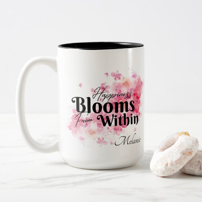 Happiness Bloom From Within Two-Tone Coffee Mug (With Donut)