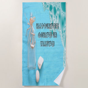 Happiness Comes in Waves Beach Towel
