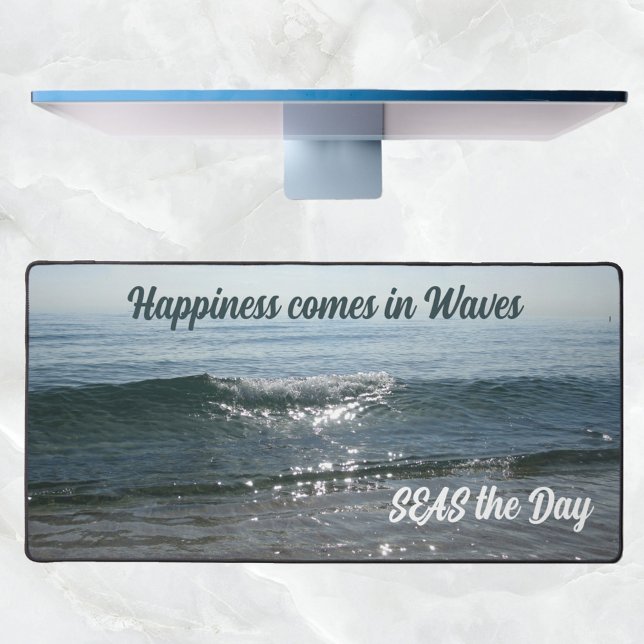 Happiness Comes in Waves SEAS the Day Ocean Wave Desk Mat (Creator Uploaded)