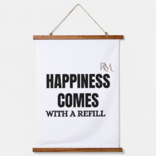 Happiness Comes With a Refill Funny Coffee Design Hanging Tapestry