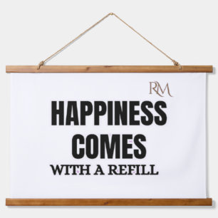 Happiness Comes With a Refill Funny Coffee Design Hanging Tapestry