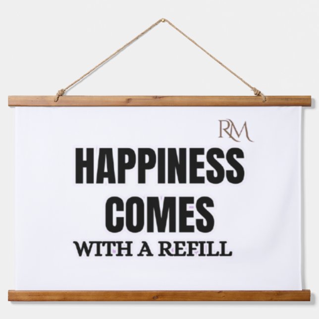 Happiness Comes With a Refill Funny Coffee Design Hanging Tapestry (Front)