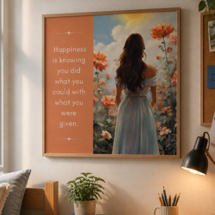 Happiness Girl with Flowers Inspirational Poster
