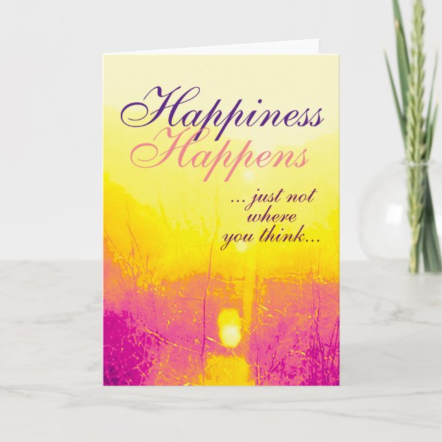"Happiness Happens" Magenta Yellow Abstract Art Card (Front)