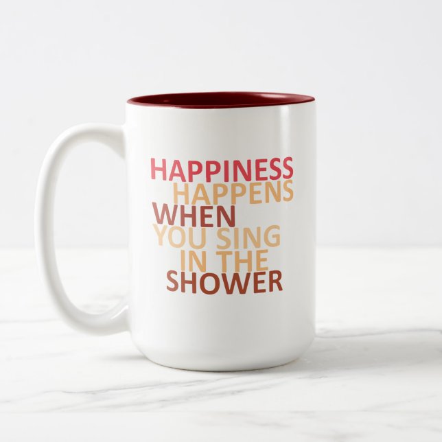Happiness happens when you sing in the shower Two-Tone coffee mug (Left)