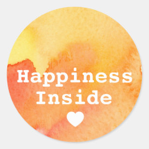 Happiness Inside Heart Orange Positive Words Classic Round Sticker