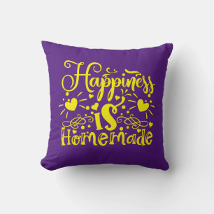 Happiness inspirational Quote Purple Yellow Throw Pillow