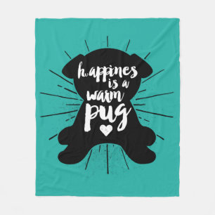 Happiness Is A a Warm Pug Silhouette Fleece Blanket