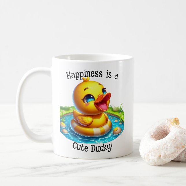 Happiness is a Cute Ducky Coffee Mug (1) (With Donut)