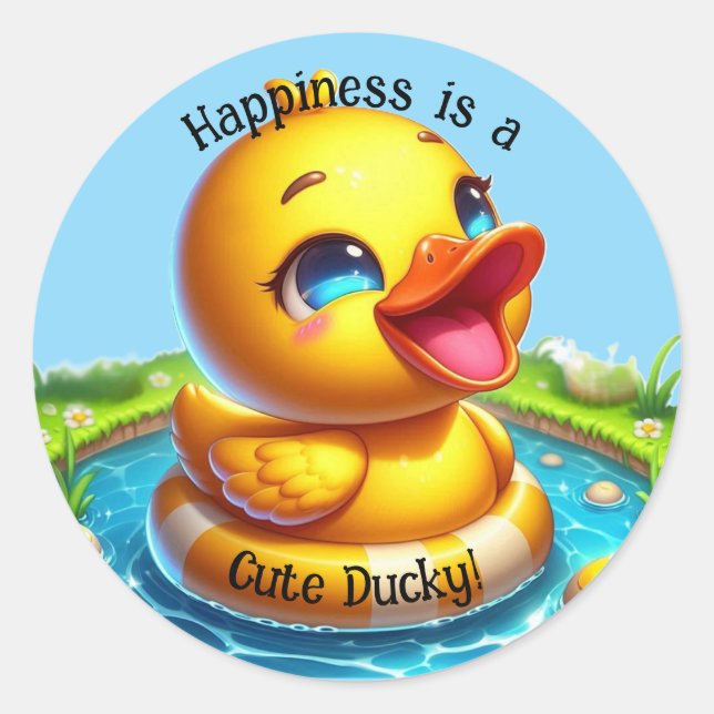 Happiness is a Cute Ducky Round Sticker (1) (Front)