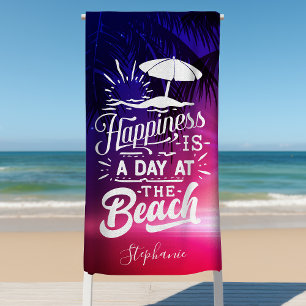 Happiness Is a Day At The Beach Personalized Towel