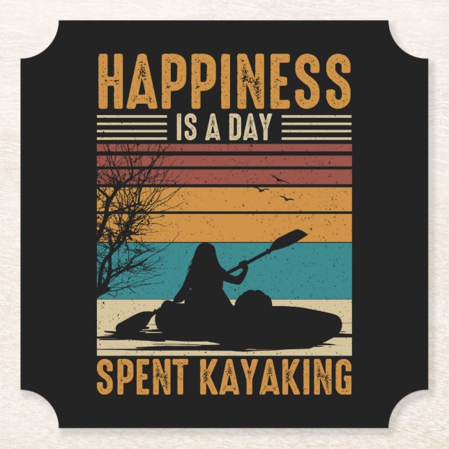 Happiness is a Day Spent Kayaking Paper Coaster (Front)