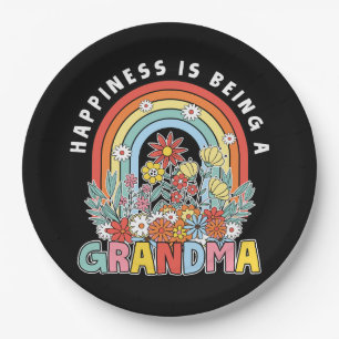 Happiness Is A Floral Grandma Paper Plate
