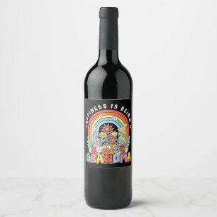 Happiness Is A Floral Grandma Wine Label