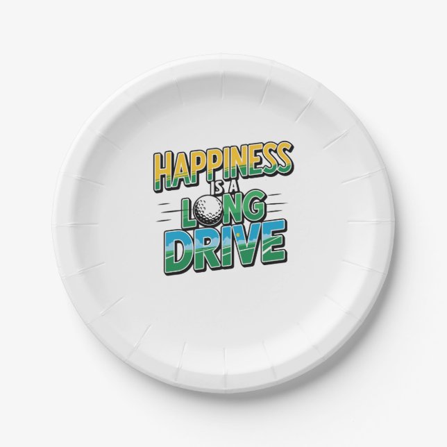 Happiness is a Long Drive, Golf Paper Plate (Front)