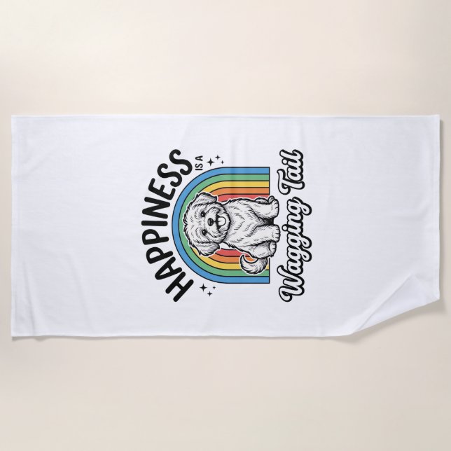 Happiness Is a Wagging Tail Dog Lover Design_1 Beach Towel (Front)
