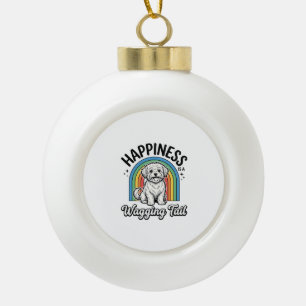 Happiness Is a Wagging Tail Dog Lover Design_1 Ceramic Ball Christmas Ornament