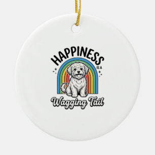 Happiness Is a Wagging Tail Dog Lover Design_1 Ceramic Ornament