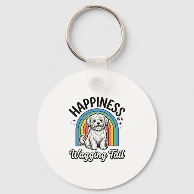 Happiness Is a Wagging Tail Dog Lover Design_1 Keychain (Front)