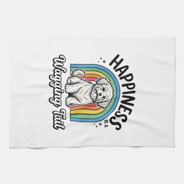 Happiness Is a Wagging Tail Dog Lover Design_1 Kitchen Towel (Horizontal)