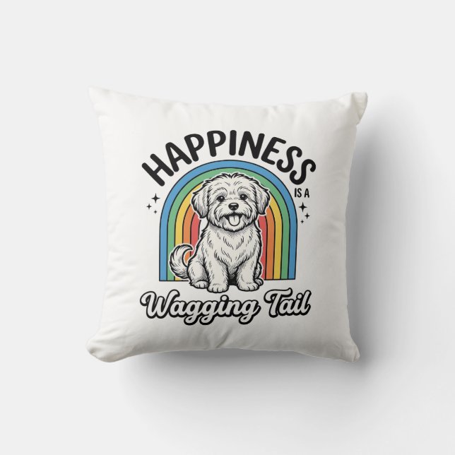 Happiness Is a Wagging Tail Dog Lover Design_1 Throw Pillow (Front)