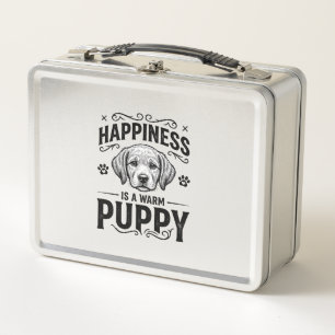Happiness Is A Warm Puppy Vintage Dog Shirt Design Metal Lunch Box