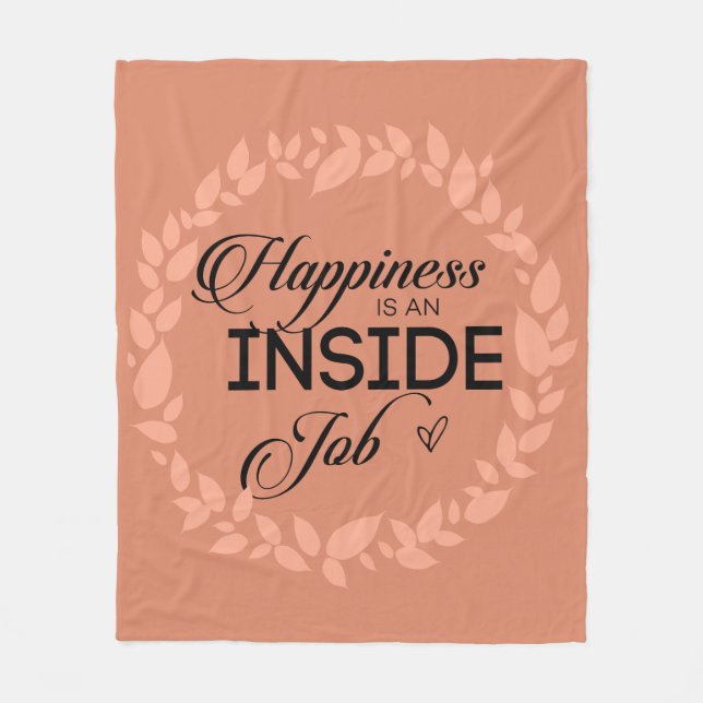 Happiness Is An Inside Job Blush Wreath Fleece Blanket (Front)
