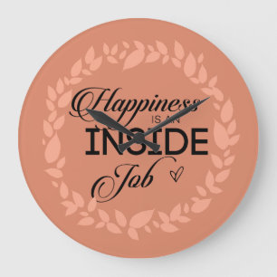 Happiness Is An Inside Job Blush Wreath Large Clock