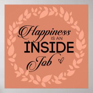 Happiness Is An Inside Job Blush Wreath Poster
