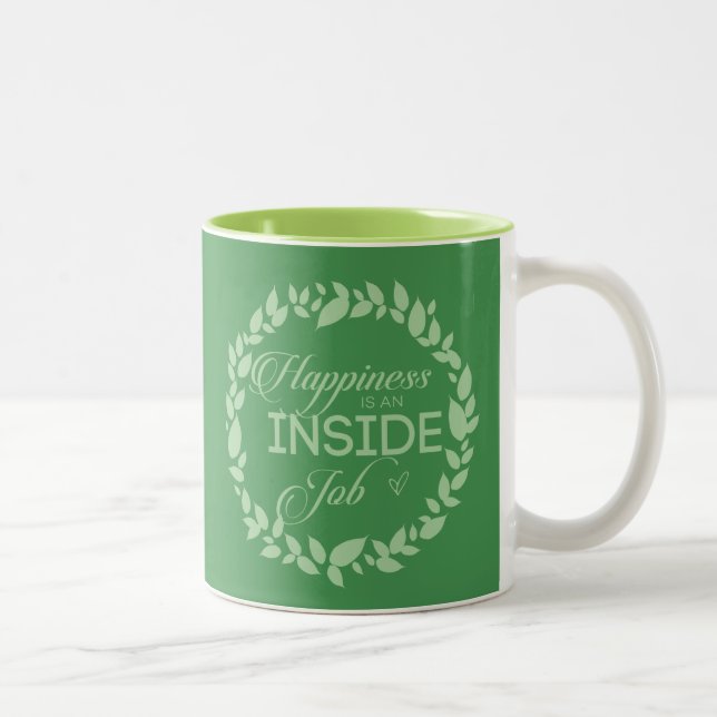 Happiness Is An Inside Job Green Wreath Two-Tone Coffee Mug (Right)