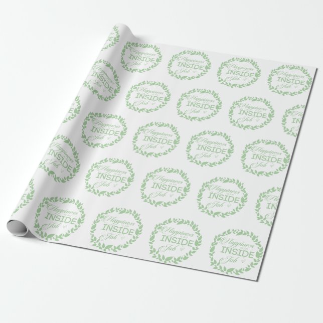 Happiness Is An Inside Job Green Wreath Wrapping Paper (Unrolled)