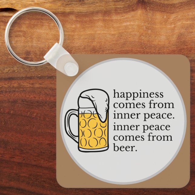 Happiness Is Beer Funny Quote Word Art  Keychain (Front)