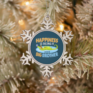 Happiness is Being a Big Brother 2023 Snowflake Pewter Christmas Ornament